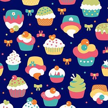 Tecido Nacional Cupcake Fundo Azul (0)