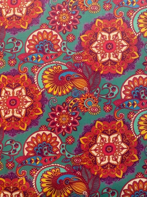 Tecido Nacional Coleção Digital Mandalas Fundo Turquesa