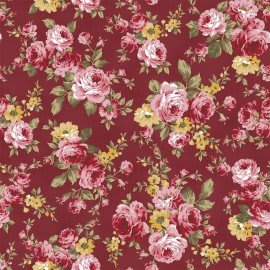 Tecido Nacional Coleção Grand Floral Vinho Fabricart